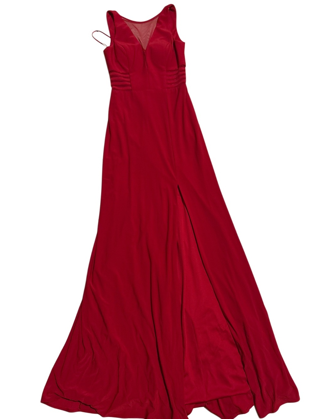 Morgan & Co. Red Sleeveless V-Neck Prom Gown with Front Slit